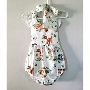 Baby Girls Cute Cartoon Deer Bambi Print Romper & Bow Headband Set Size 1-2 yrs.